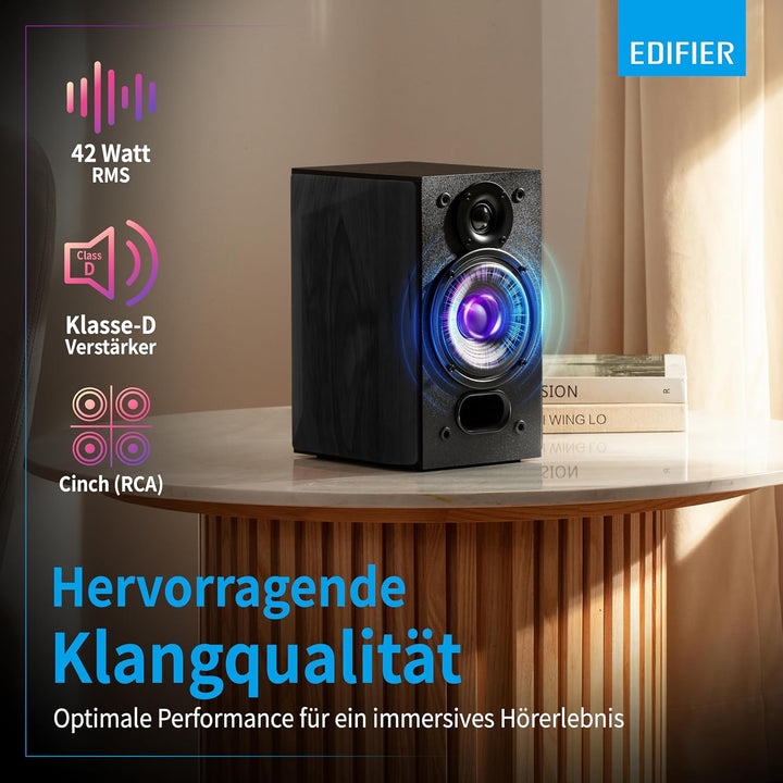 EDIFIER Studio R1380T 2.0 Regallautsprecher-System (42 Watt) im Echtholzgehäuse (MDF). Zwei LINE IN
