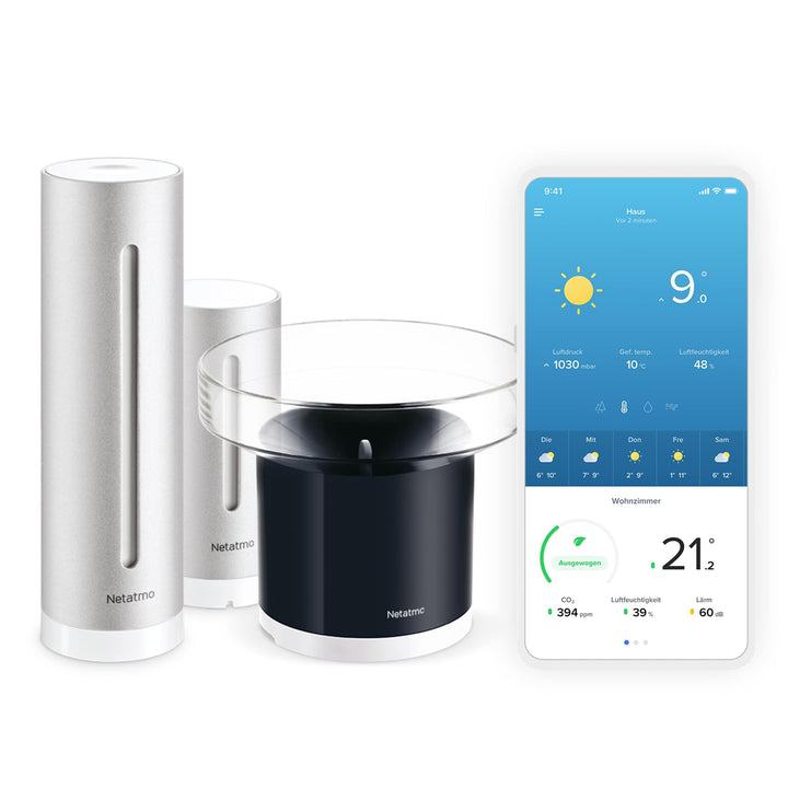 Netatmo Smarte Wetterstation mit Wandhalterung - WLAN, Funk, Innen- und Aussensensor & Regenmesser F
