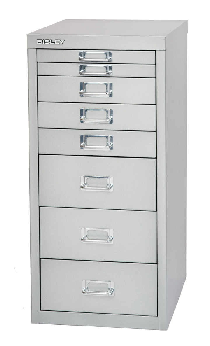 BISLEY MultiDrawer, 29er Serie, DIN A4, 8 Schubladen, Metall, 355 Silber, 38 x 27.9 x 59 cm, 355 Sil