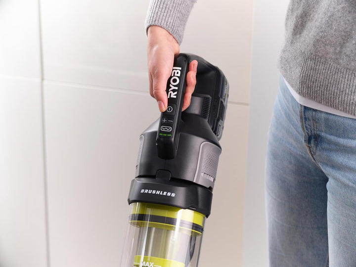 RYOBI 18 V ONE+ Brushless Bodenhandsauger RASV18BL-1C40GL, 135 AW Saugleistung, Dual-Zyklonen HEPA 1