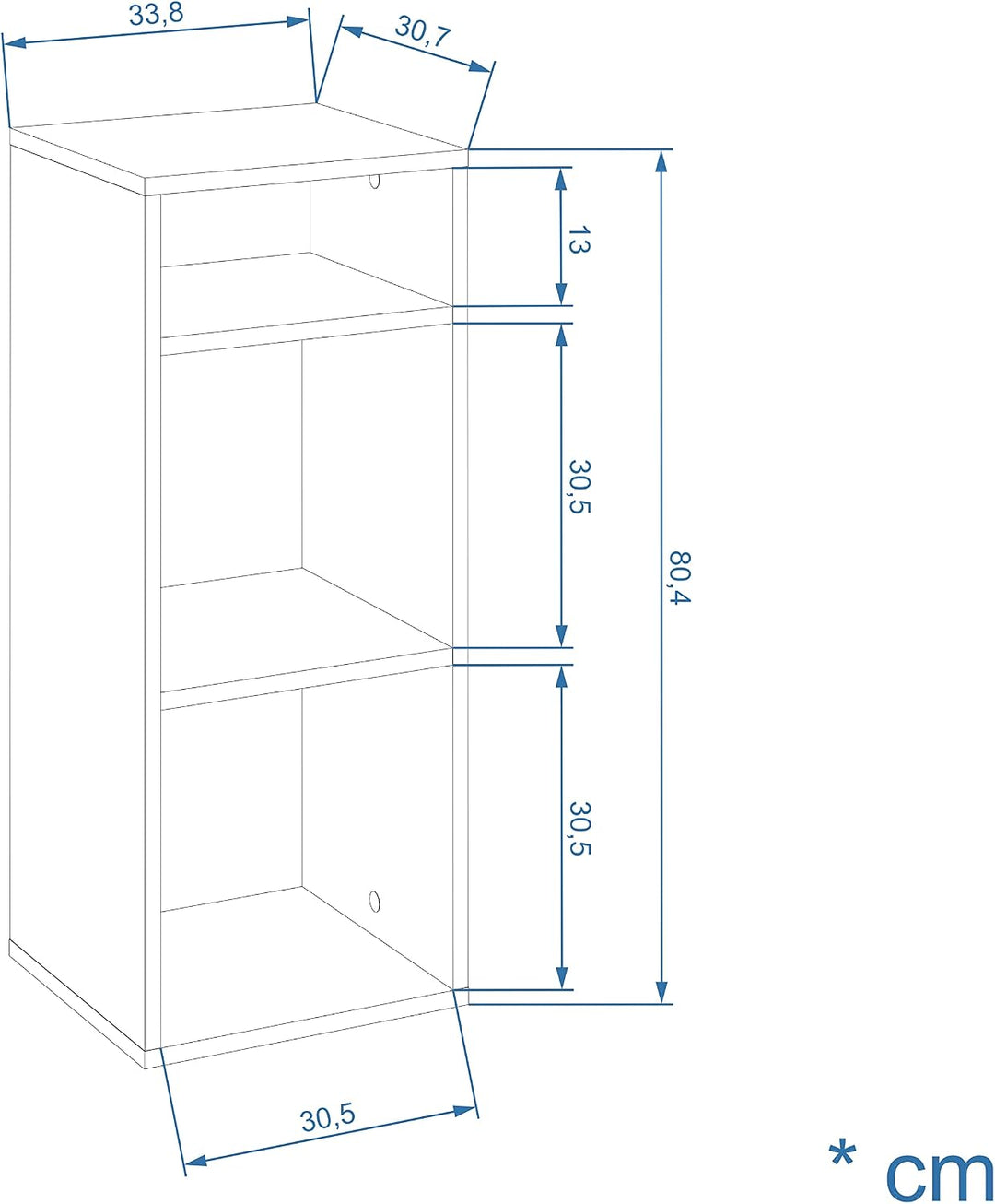 KOMTO Regal Weiss - Bücherregal Klein, Standregal, Würfelregal, Nachtisch, Büroregal 33,8 x 30,7 x 8
