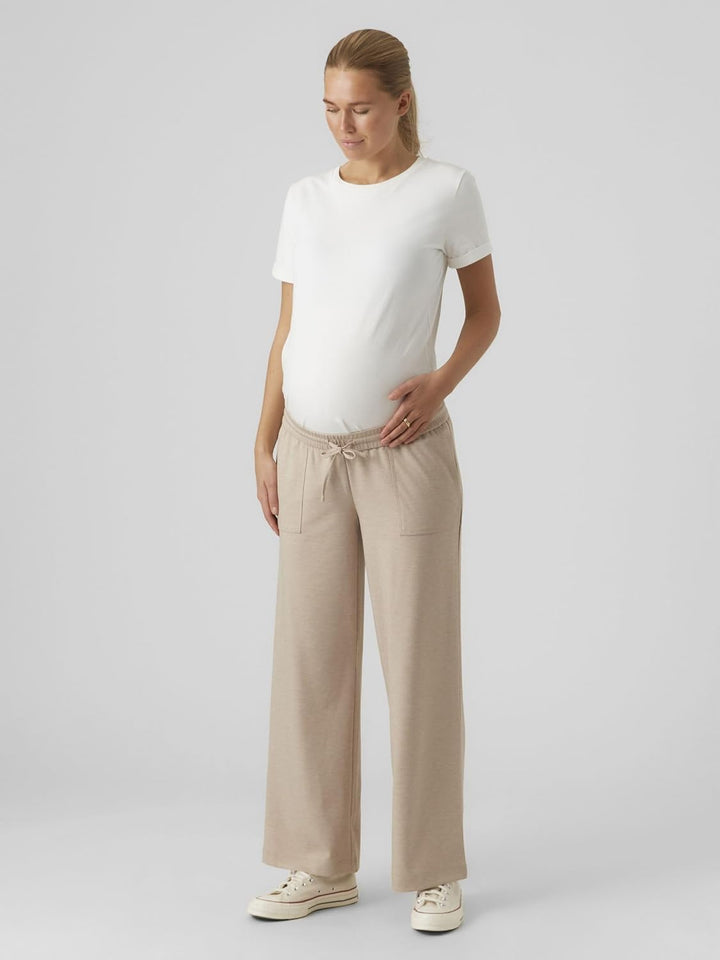 MAMALICIOUS Damen Mlmalin JRS. Straight Pant Umstandshose XS Oatmeal/Detail:melange, XS Oatmeal/Deta