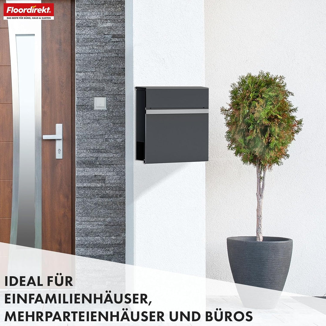 Floordirekt Moderner Briefkasten, mit Zeitungshalter, Deckel, abschliessbar mit Zeitungsfach & Edels