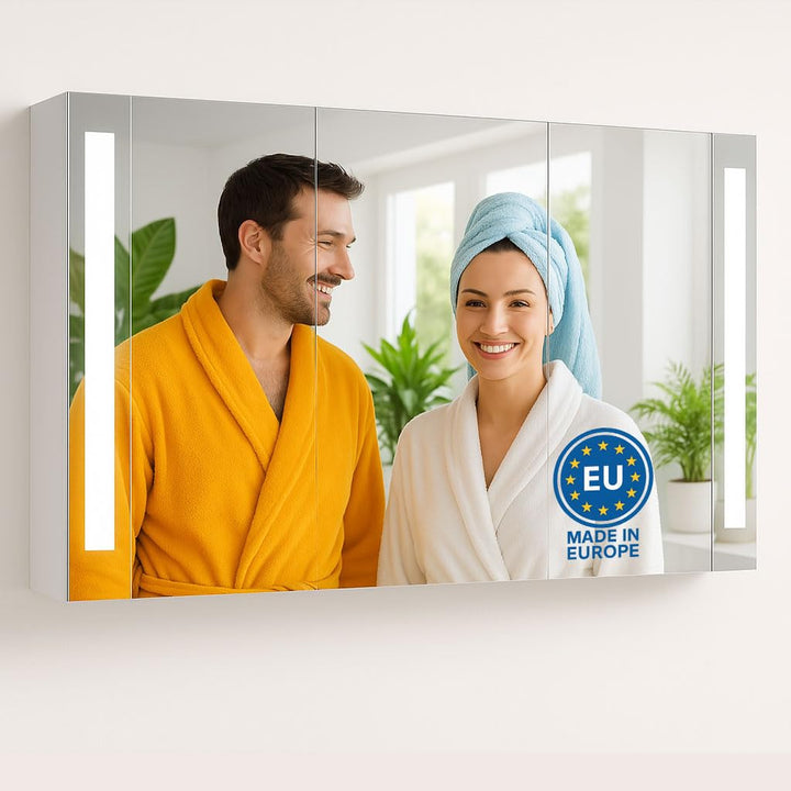 HAPA Design Bad Spiegelschrank mit Beleuchtung und Steckdose Venedig. Austauschbare LED Beleuchtung
