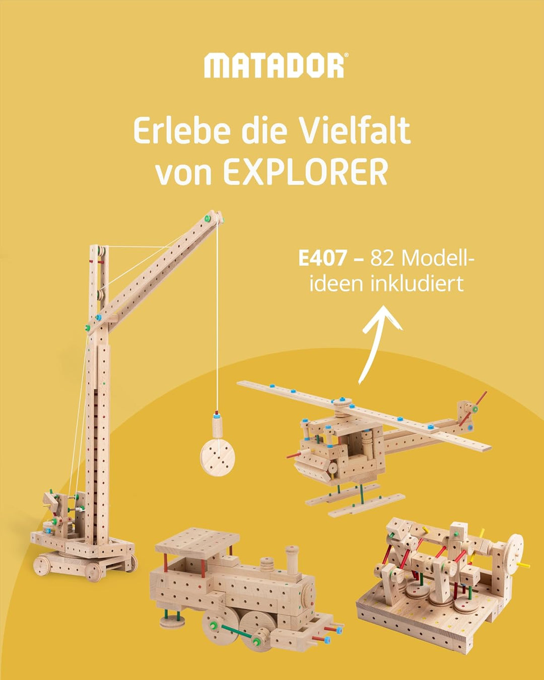 Matador 11407 E407 Baukasten, holzfarben,ab 5 Jahren, bunt