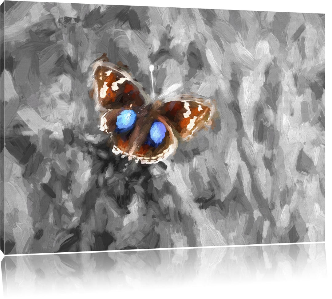 süsser Schmetterling auf Grashalm schwarz/weiss Deluxe Format: 100x70 cm auf Leinwand, XXL riesige B