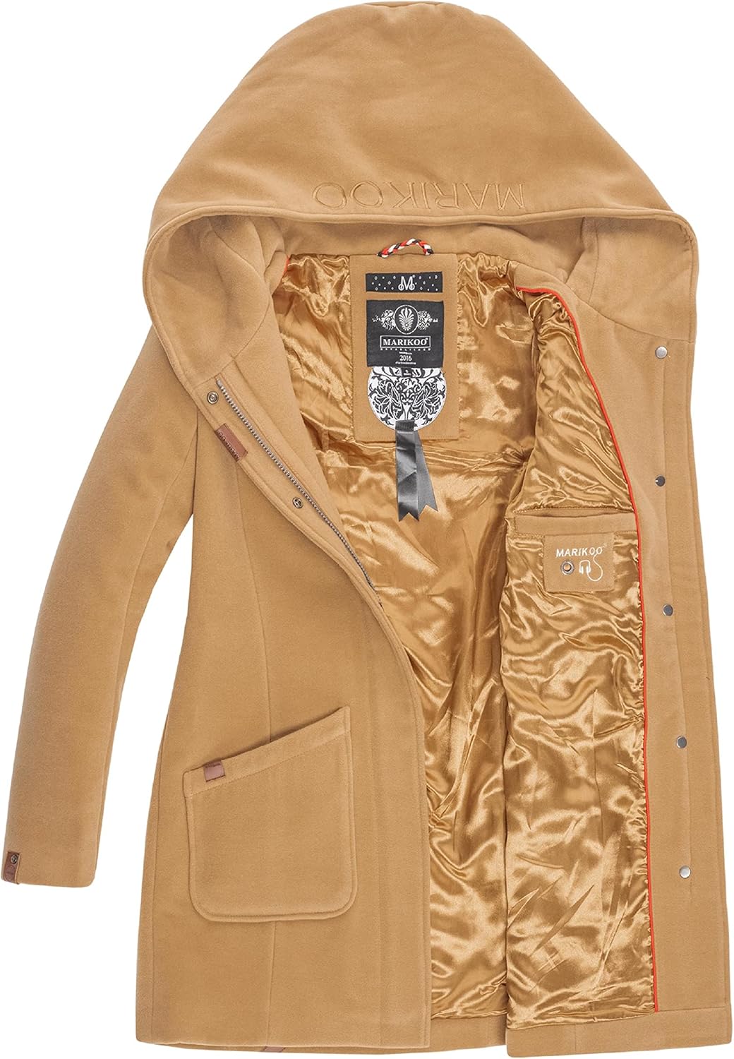 MARIKOO Damen Mantel in Wollmantel-Optik Warmer Trenchcoat mit Kapuze Maikoo XS-5XL L Braun, L Braun