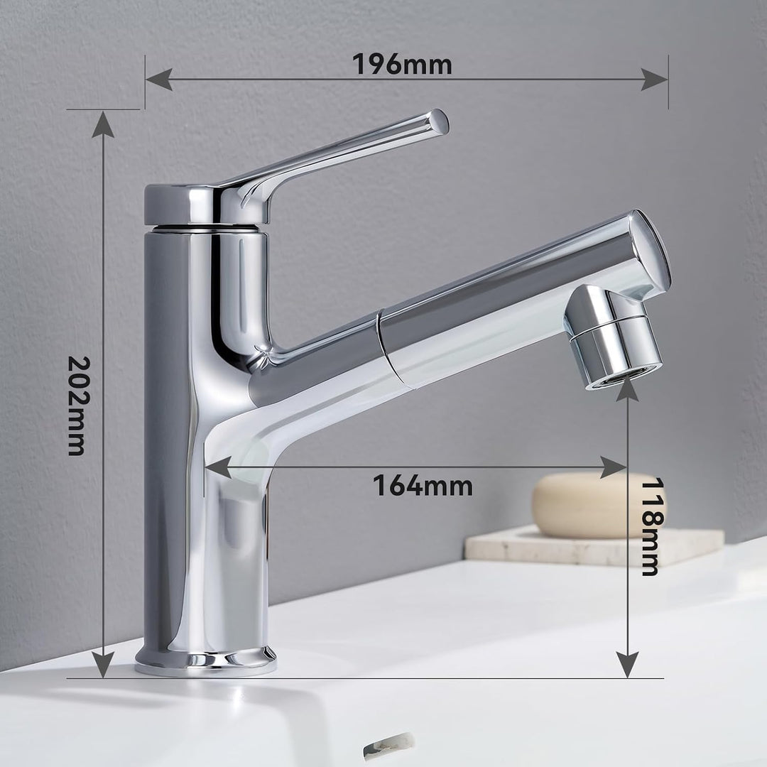 CECIPA Wasserhahn Bad Ausziehbar, Waschtischarmatur mit 2 Strahlarten Brause zum Haarewaschen, Hochd