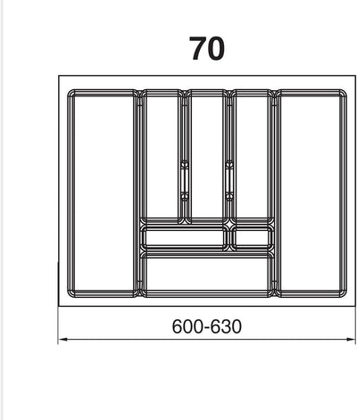 Alusfera Besteckkasten für Schubladen 70cm - Besteckeinsatz - Praktisch Schubladen Ordnungssystem -
