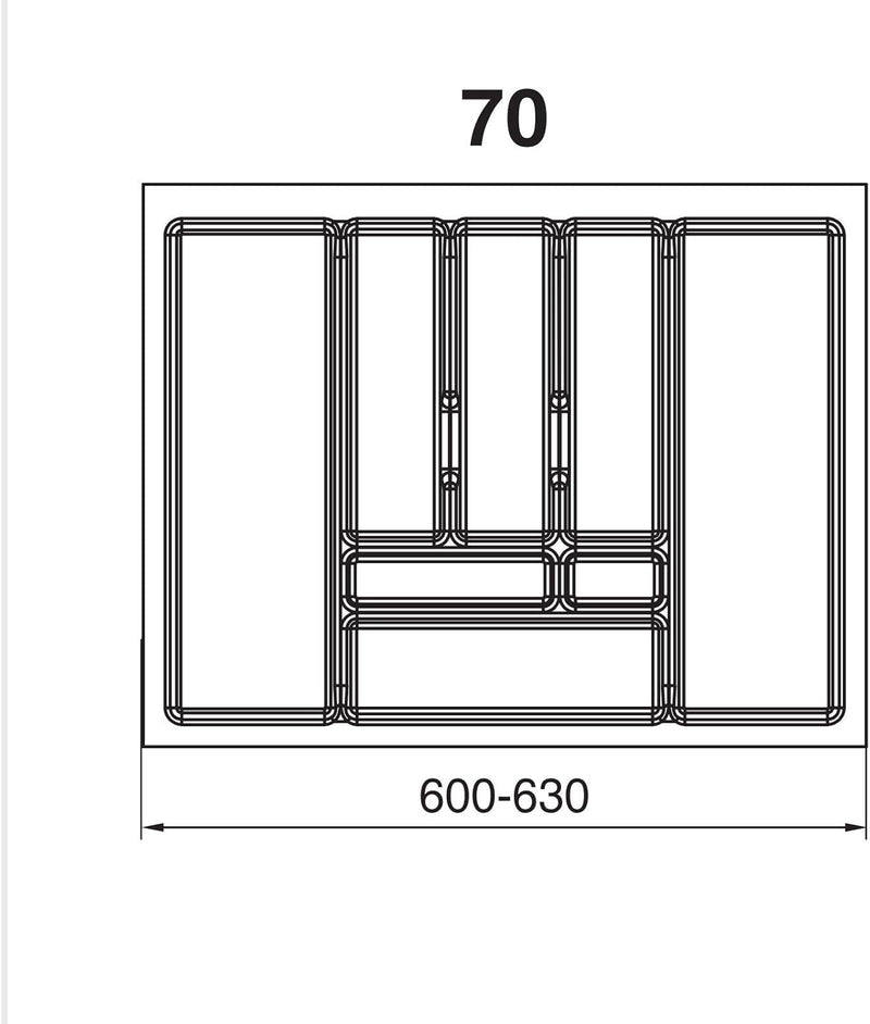 Alusfera Besteckkasten für Schubladen 70cm - Besteckeinsatz - Praktisch Schubladen Ordnungssystem -