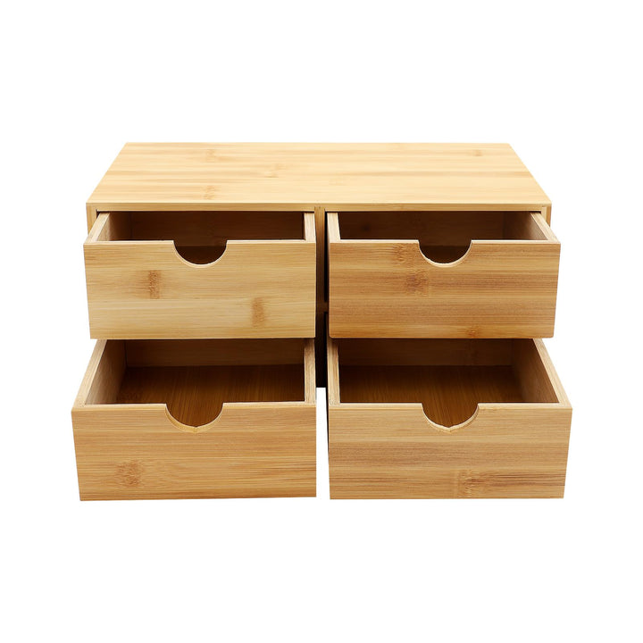 Desktop Aufbewahrung Box Bambus Vintage, 4-stufiges Schubladensystem mit stabiler Ablagefläche, natü