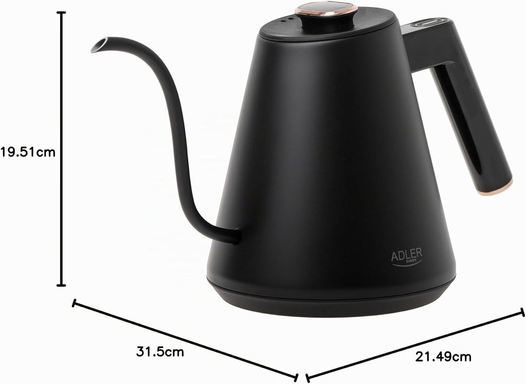 ADLER EUROPE AD 1349 Wasserkocher 1L – Schwarz-Gold, LED-Temperaturanzeige, 900W, Temperaturregulier