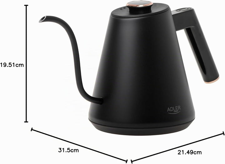 ADLER EUROPE AD 1349 Wasserkocher 1L – Schwarz-Gold, LED-Temperaturanzeige, 900W, Temperaturregulier