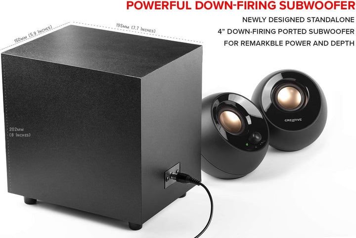 Creative Pebble Plus 2.1 USB-betriebener Desktop-Lautsprecher mit Subwoofer und Far-Field-Treibern,