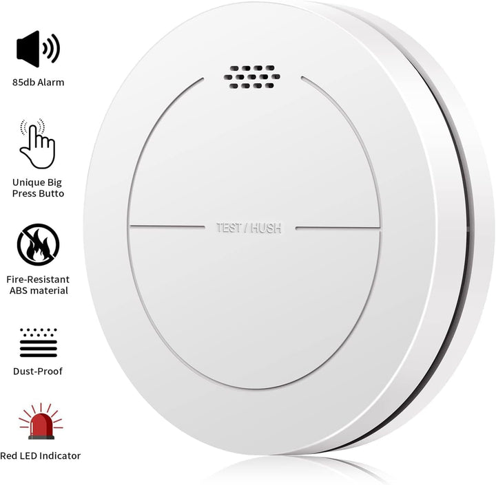 Safeliveo Rauchmelder ohne Blinkende LED, mit 10 Jahre Batterie, Mute Funktion, 85 dB Photoelektrisc