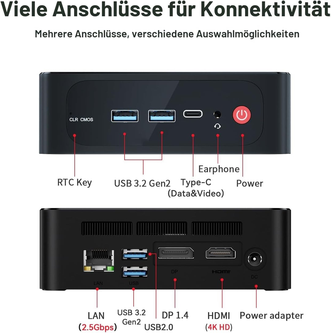 Beelink SER5 MAX Mini PC, AMD Ryzen 7 5800H, 8 Kerne, 16 Threads bis zu 4,4 GHz, 16 GB RAM, 500 GB S