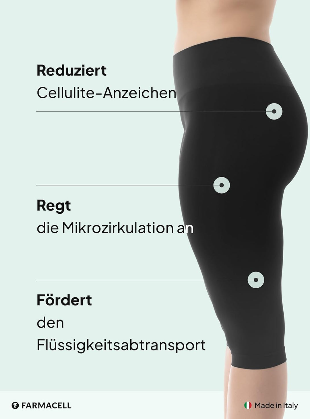 FarmaCell Bodyshaper 604Y - INNGERGY FIR Effekt Anti-Cellulitis Schlankheits Capri Shorts S Schwarz,