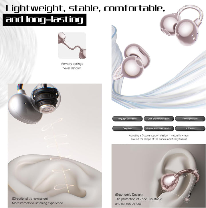 Dmooster D95 Kabellose Kopfhörer–Immersiver Klang, Kreatives Design Clip-On-Open-Ear-Kabellose Ohrhö