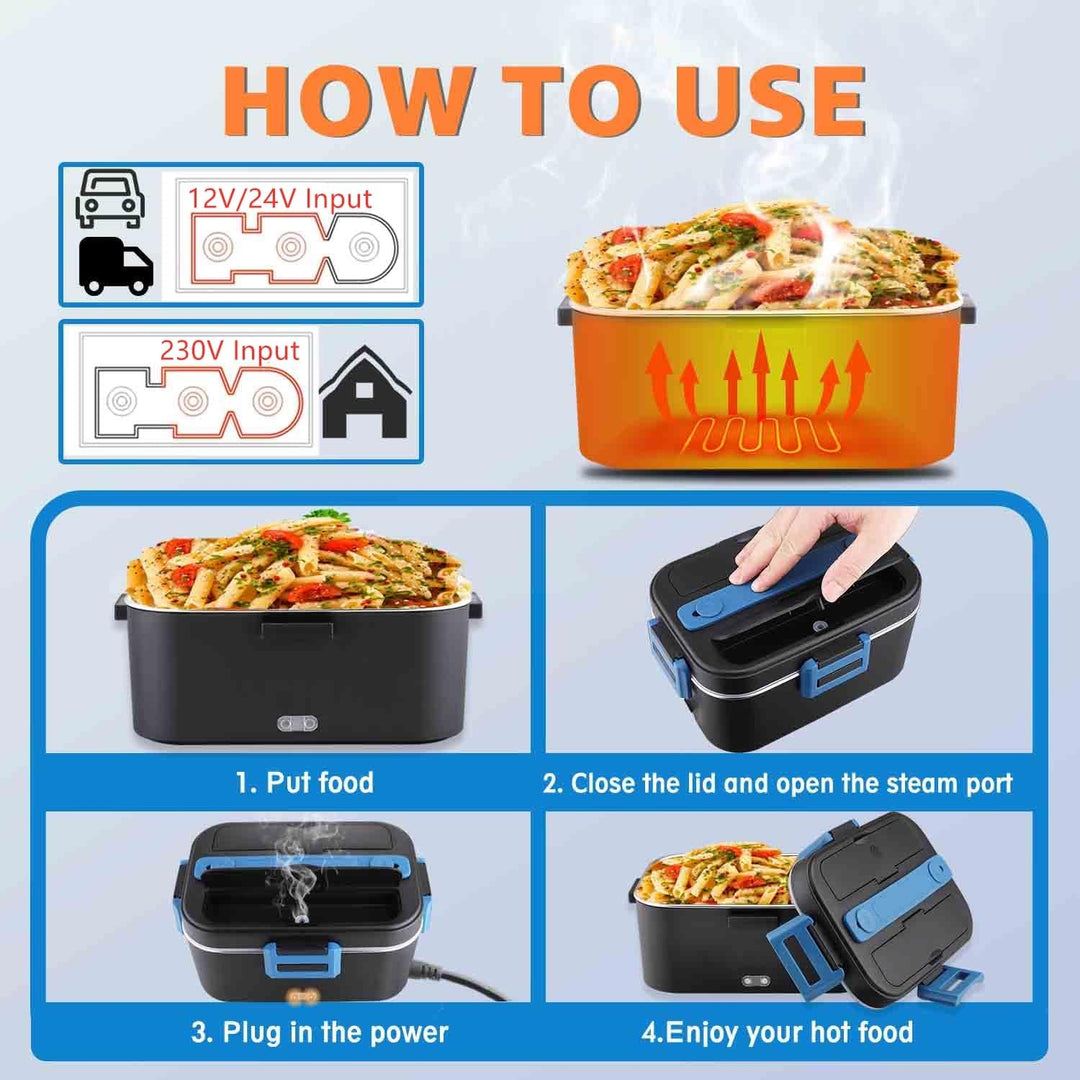 Kimfead Elektrische Lunchbox 80W 1,8L Edelstahl Entnehmbare Tragbarer brotdose 12V/24V/230V Insulate