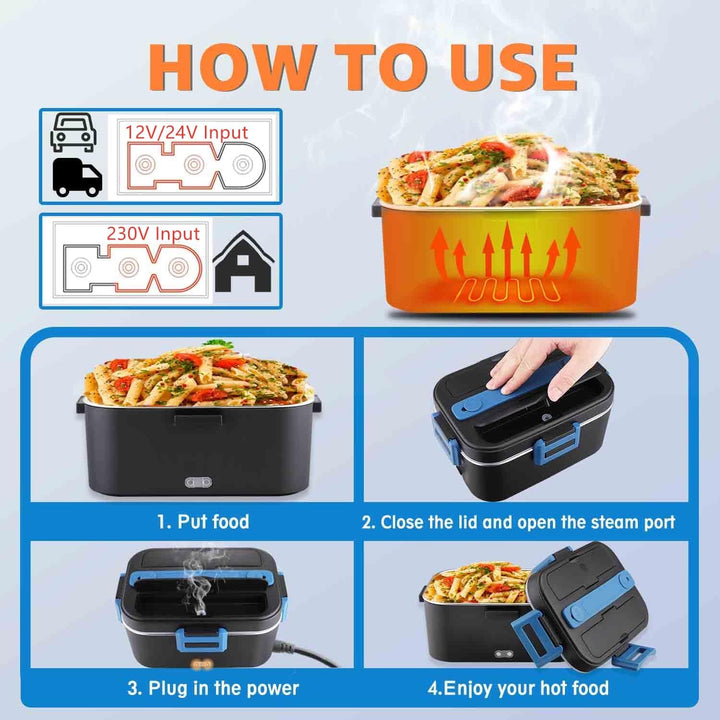 Kimfead Elektrische Lunchbox 80W 1,8L Edelstahl Entnehmbare Tragbarer brotdose 12V/24V/230V Insulate
