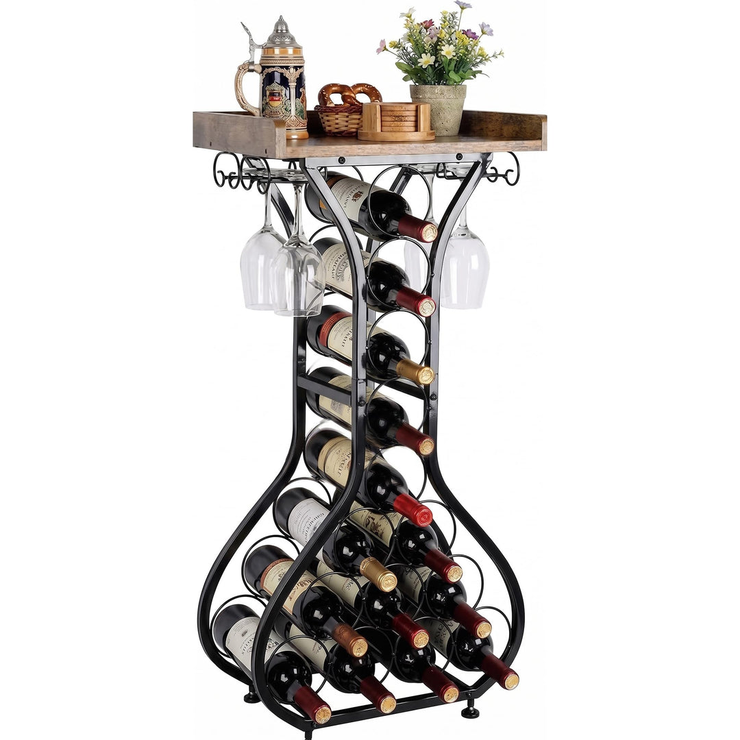 Weinregal Freistehend für 14 Flaschen, Weinflaschenhalter aus Metall mit Glashalter für 4 Gläser und
