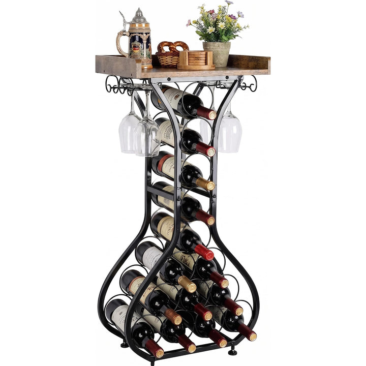 Weinregal Freistehend für 14 Flaschen, Weinflaschenhalter aus Metall mit Glashalter für 4 Gläser und