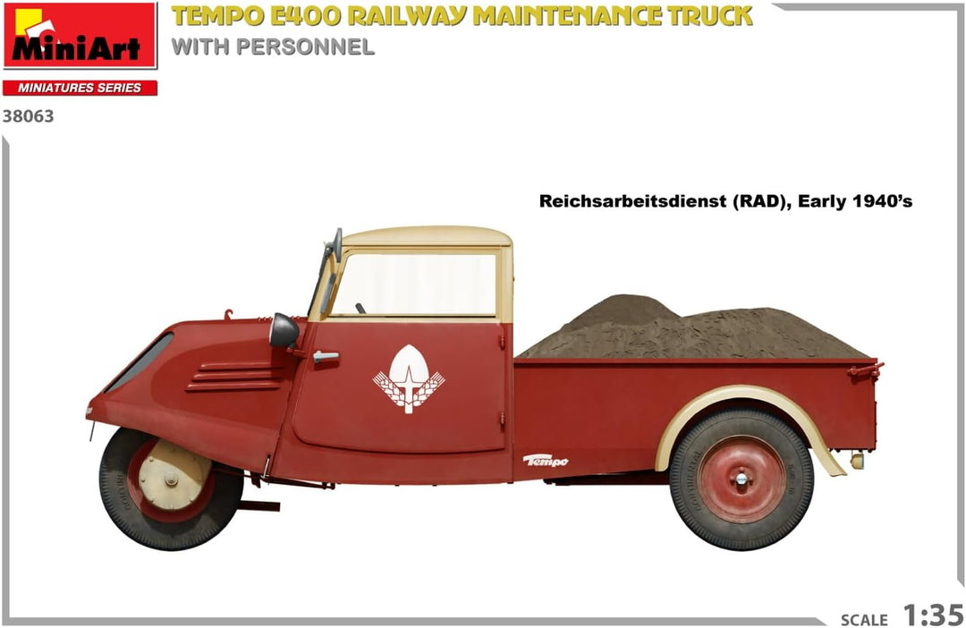 Mini Art 38063 1:35 Tempo E400 Bahndiesnstwagen (4)-originalgetreue Nachbildung, Modellbau, Plastik