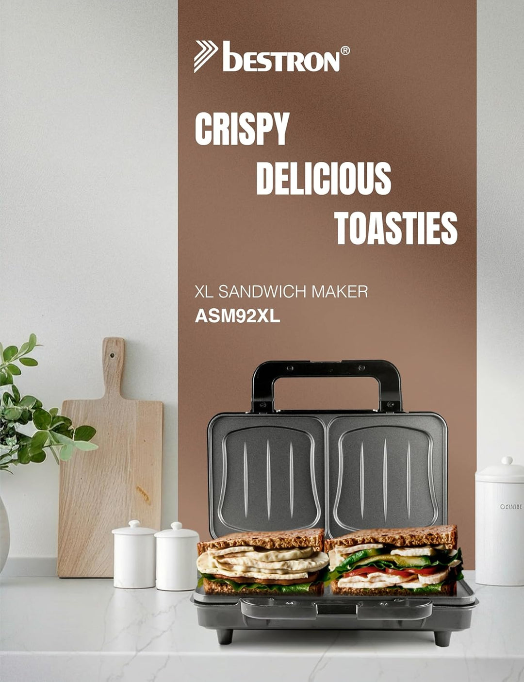 Bestron XL Sandwichmaker, Sandwich-Toaster für 2 Sandwiches in Muschelform, ideal für American Sandw