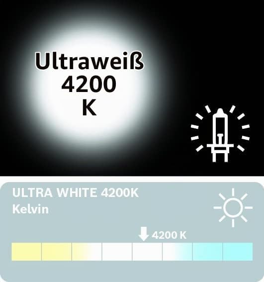 Bosch H1 Ultra White Halogen-Glühlampe für Auto-Scheinwerfer, 12 V 55 W, mit modernem weissem LED-Lo