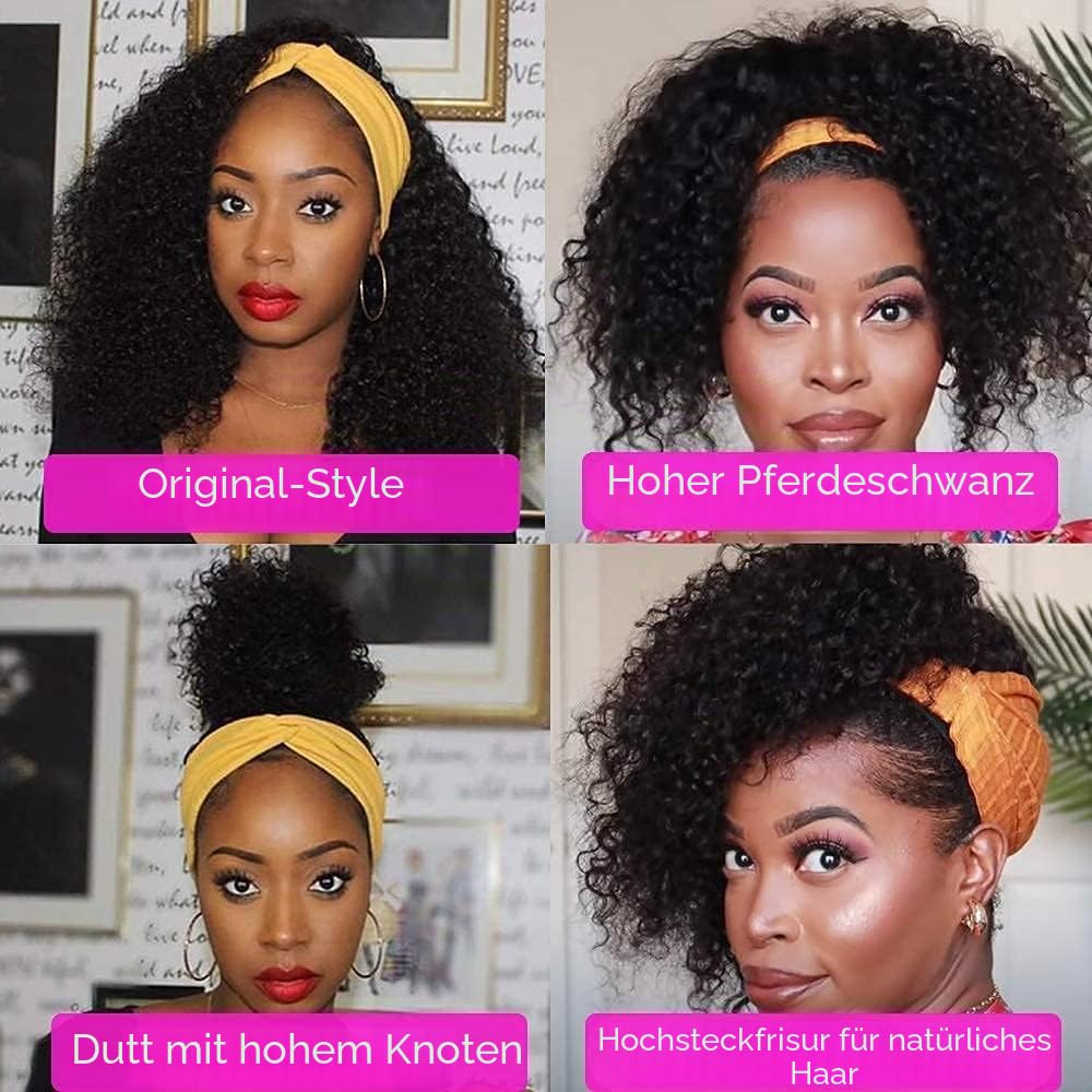 Perücke für Damen Natürlich Brasilianisch Deep Wave Human Hair Wig Stirnband Menschliches Haar 10 In