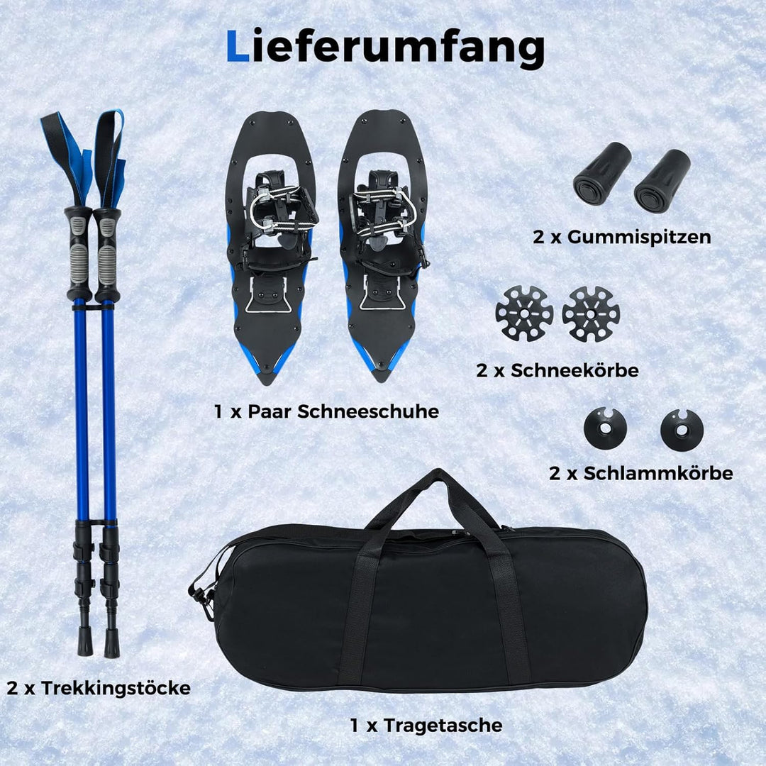 COSTWAY Schneeschuhe mit Steighilfe, Schuhgrösse 35-45 bis 68/90kg, leichtes Schneeschuh-Set aus Alu
