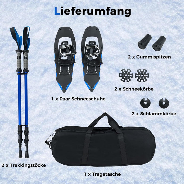 COSTWAY Schneeschuhe mit Steighilfe, Schuhgrösse 35-45 bis 68/90kg, leichtes Schneeschuh-Set aus Alu