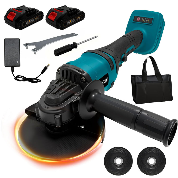Akku Winkelschleifer Set 115mm (Makita 18V kompatibel), bürstenloser Motor 8500 U/min, inkl. 2x 2.0A