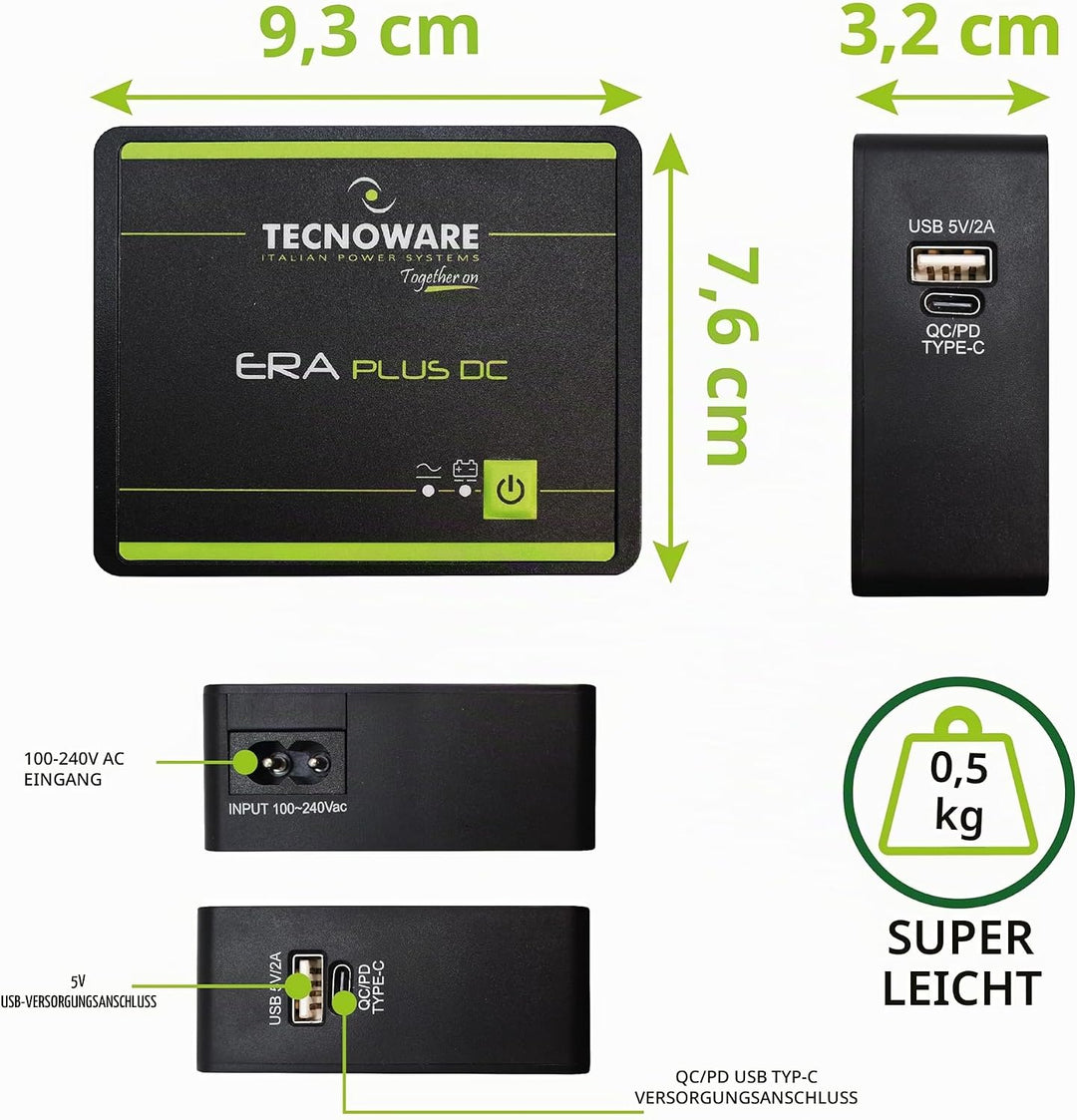 Tecnoware Power Systems Mini UPS ERA Plus DC für WiFi/Modem, Videoüberwachung, Nicht für Gaming-PC/K