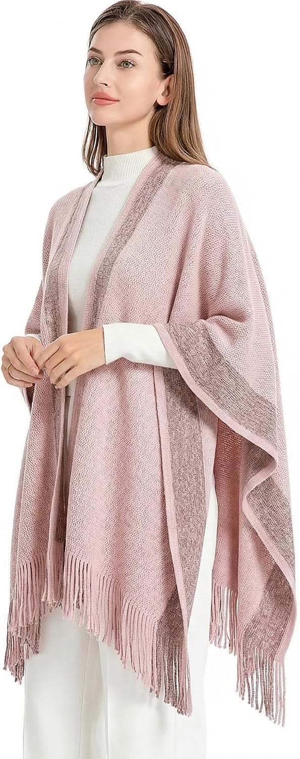 ZLYC Damen Weiche Schlichte Poncho Capes Retro Cardigans Pullover Rose, Rose