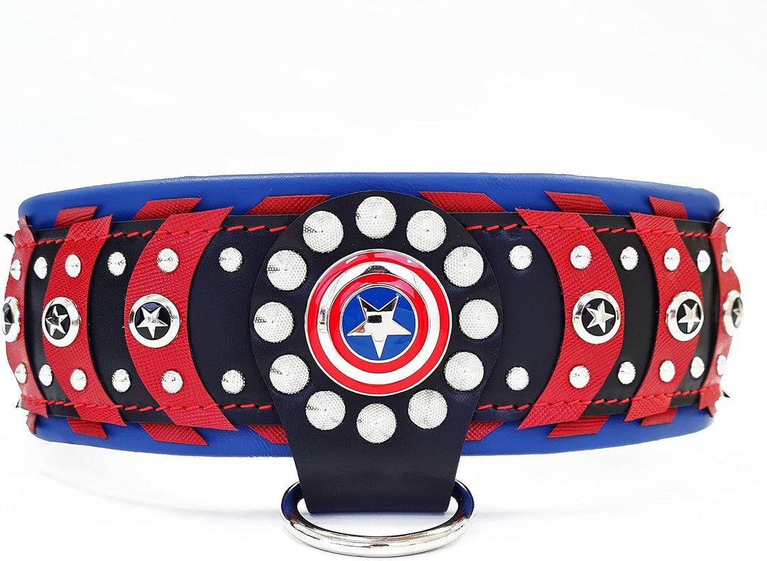 Das ''Captain America'' Halsband 100% Leder L - für einen Hals von 50-60 cm, L - für einen Hals von