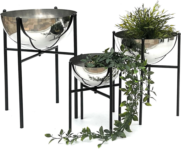 DanDiBo Blumenhocker Metall mit Topf Schwarz Silber 3er Set Blumenständer 96257 Blumensäule Modern P