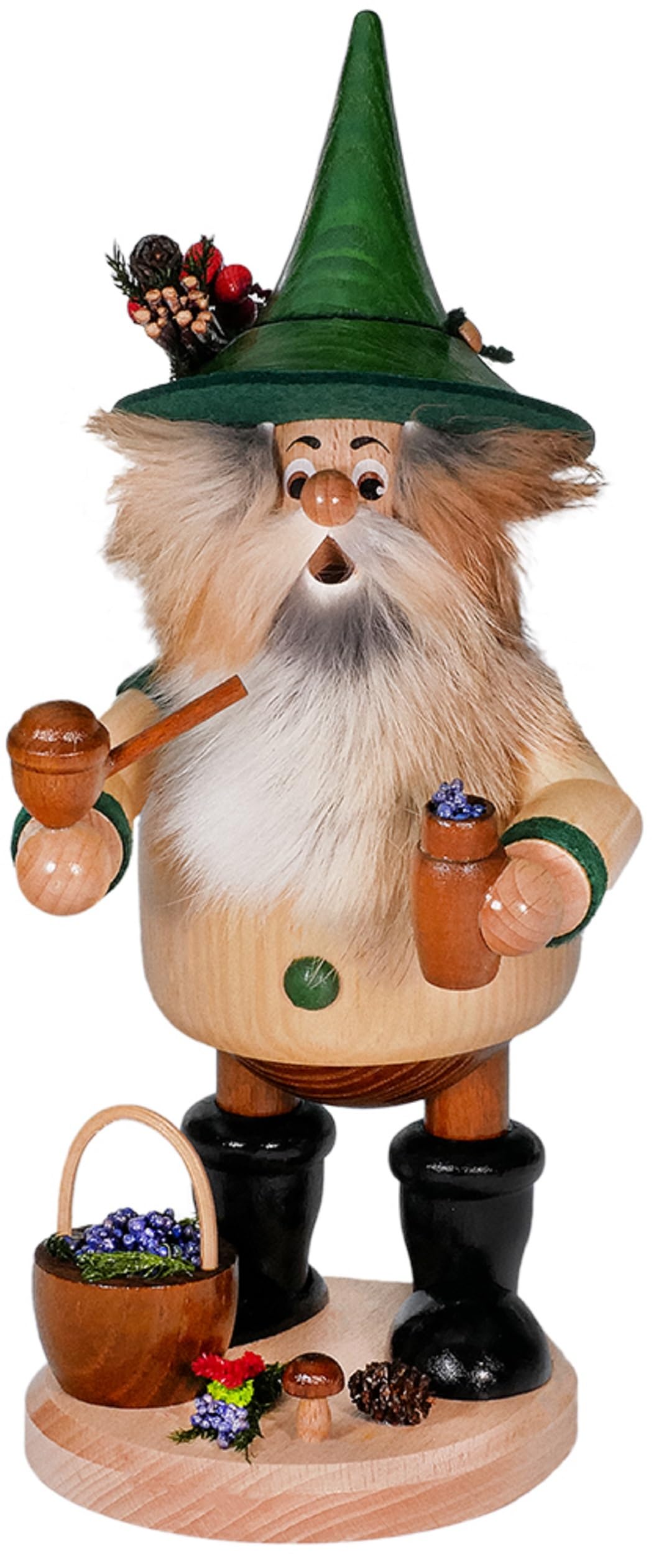 DWU Räuchermann Blaubeersammler Natur - Höhe: ca. 26 cm - Handarbeit aus dem Erzgebirge