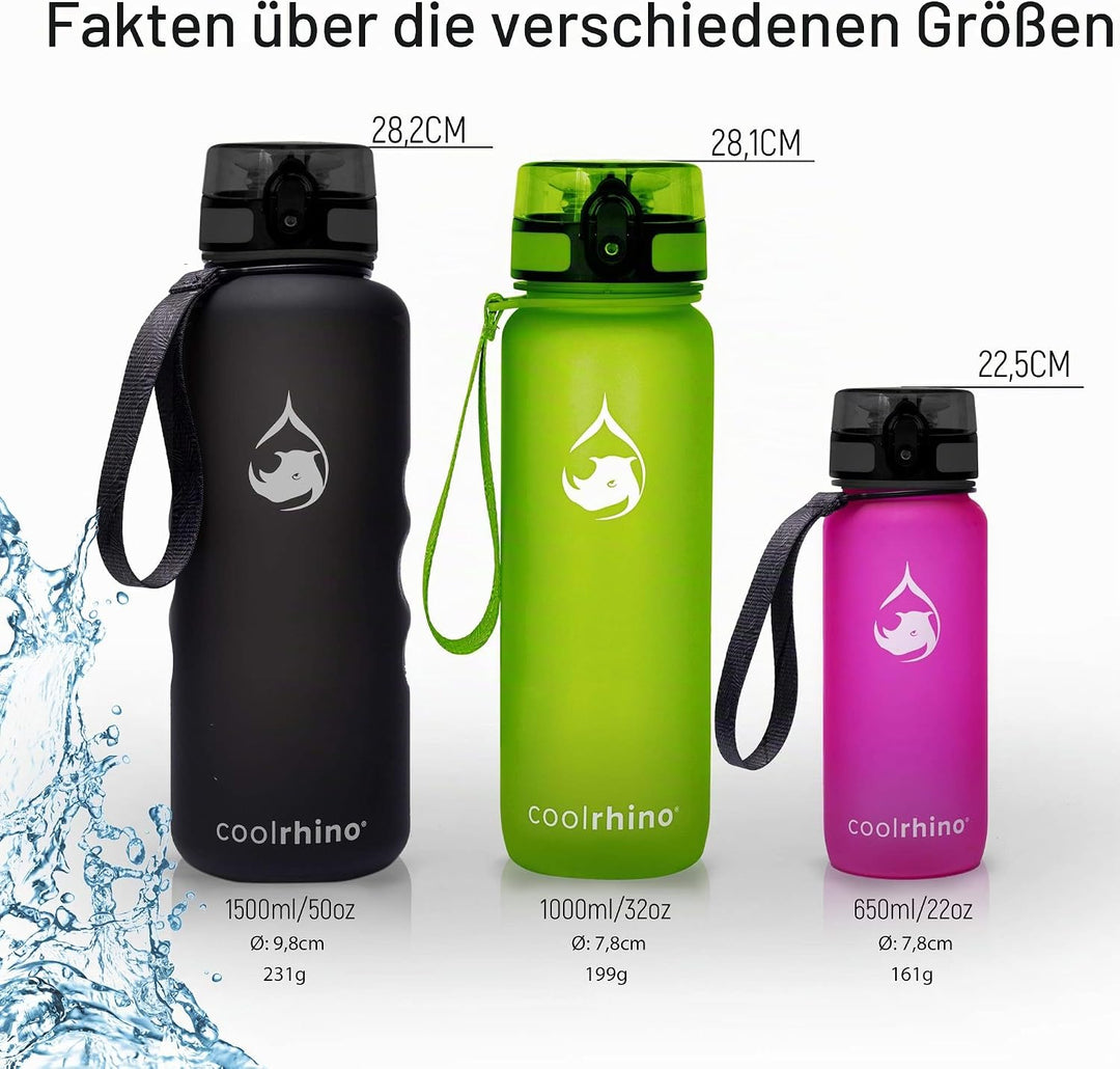 Trinkflasche 350ml I 650ml I 1L I 1,5L für Sport, Outdoor, Schule, Fitness &amp; Kinder - Wasserflasche