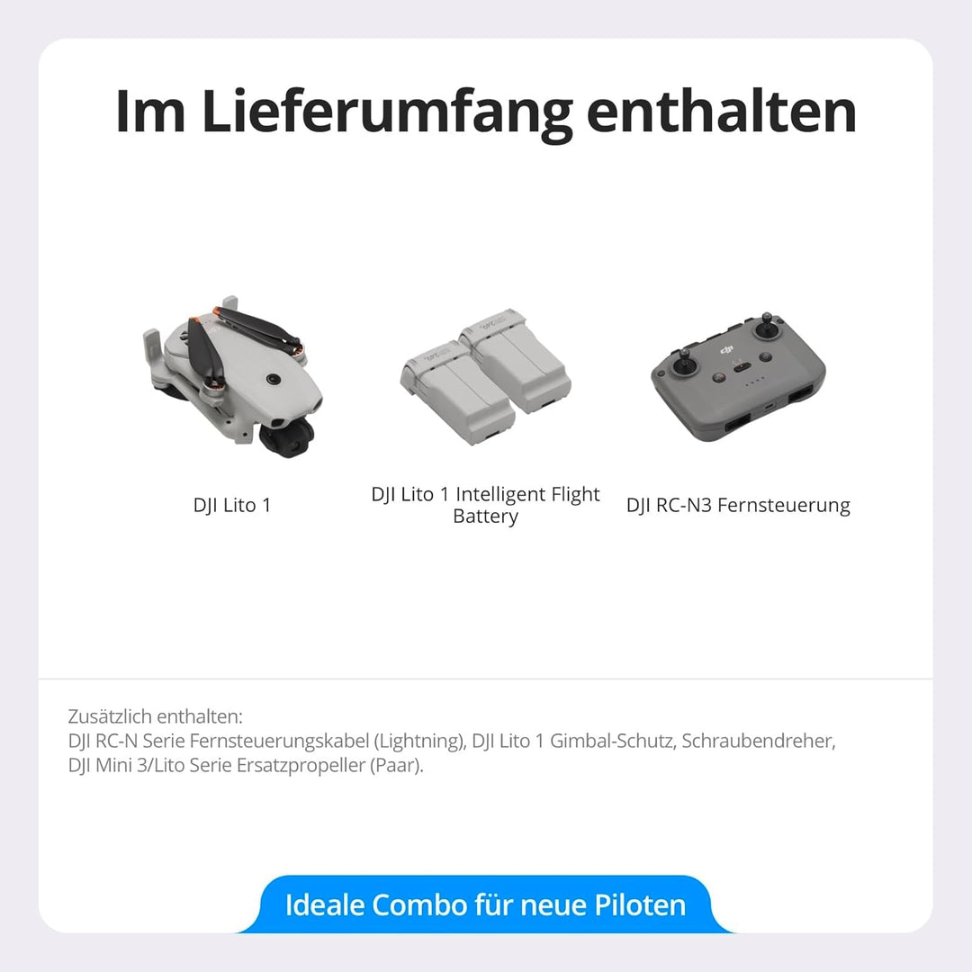DJI Lito 1 Combo mit 2 Akkus Bundle, Drohne mit 4K Kamera, Hinderniserkennung, ActiveTrack, 4K Video