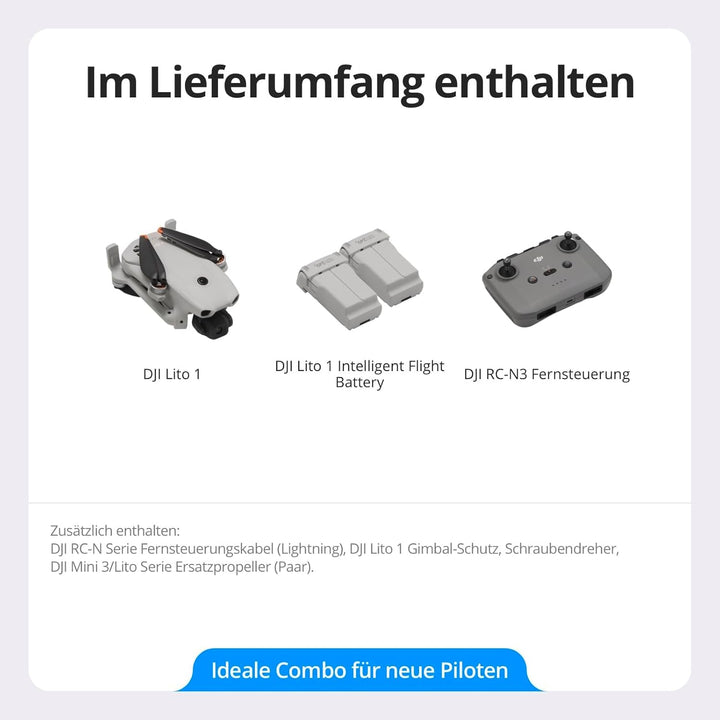 DJI Lito 1 Combo mit 2 Akkus Bundle, Drohne mit 4K Kamera, Hinderniserkennung, ActiveTrack, 4K Video