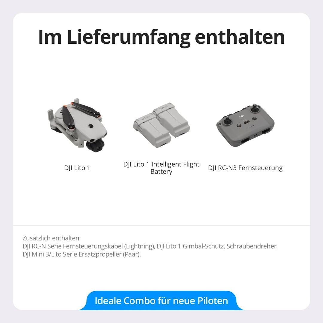 DJI Lito 1 Combo mit 2 Akkus Bundle, Drohne mit 4K Kamera, Hinderniserkennung, ActiveTrack, 4K Video