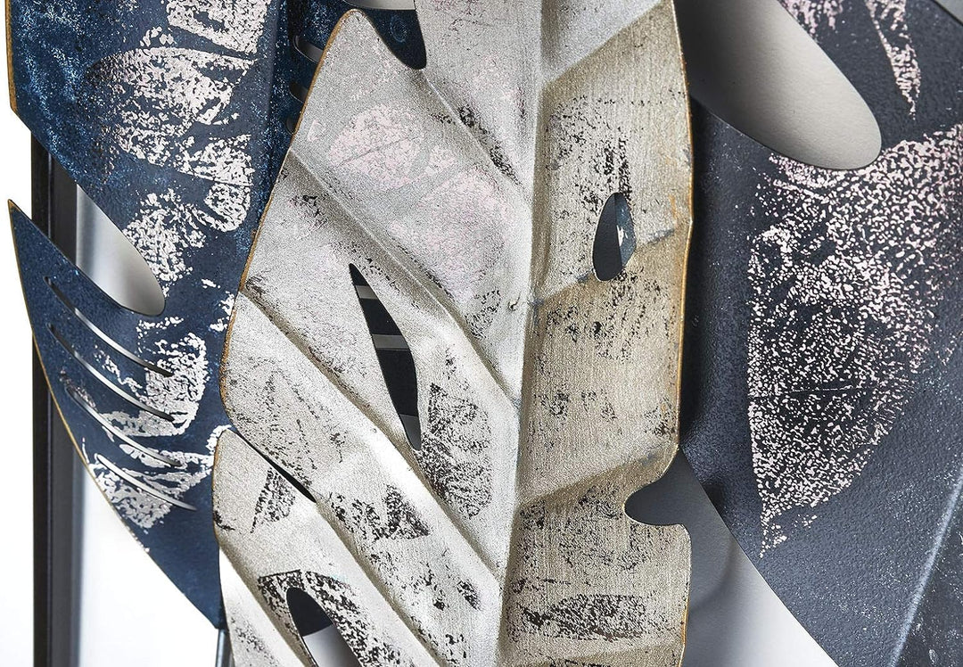 Kobolo Wandbild Wanddeko Metallbild - LEAFS - Metall - 31x89 cm - anthrazit