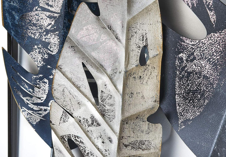 Kobolo Wandbild Wanddeko Metallbild - LEAFS - Metall - 31x89 cm - anthrazit