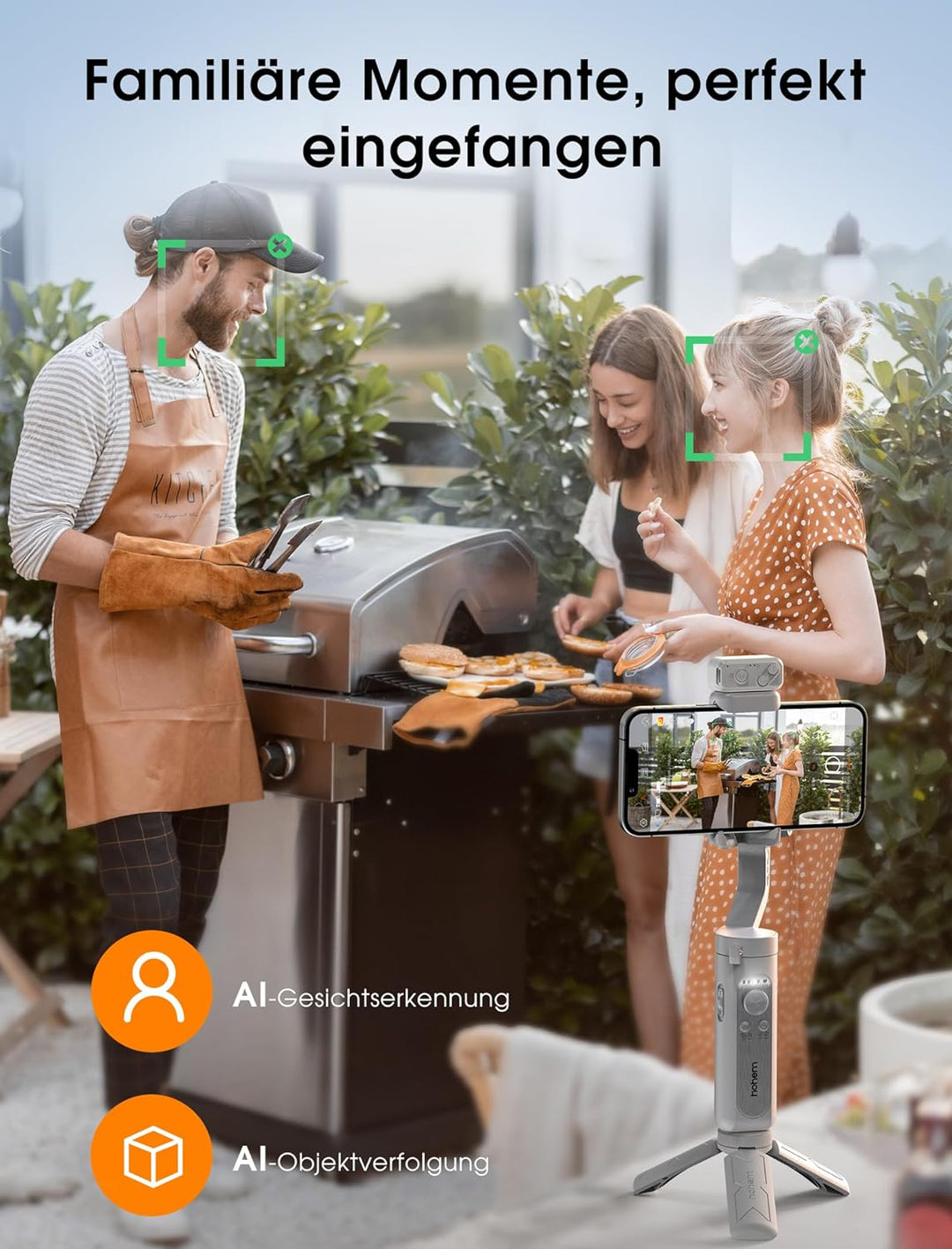 hohem iSteady XE Kit Gimbal Smartphone, Faltbarer Handy Gimbal mit Magnetischem Fülllicht, Gesichts/