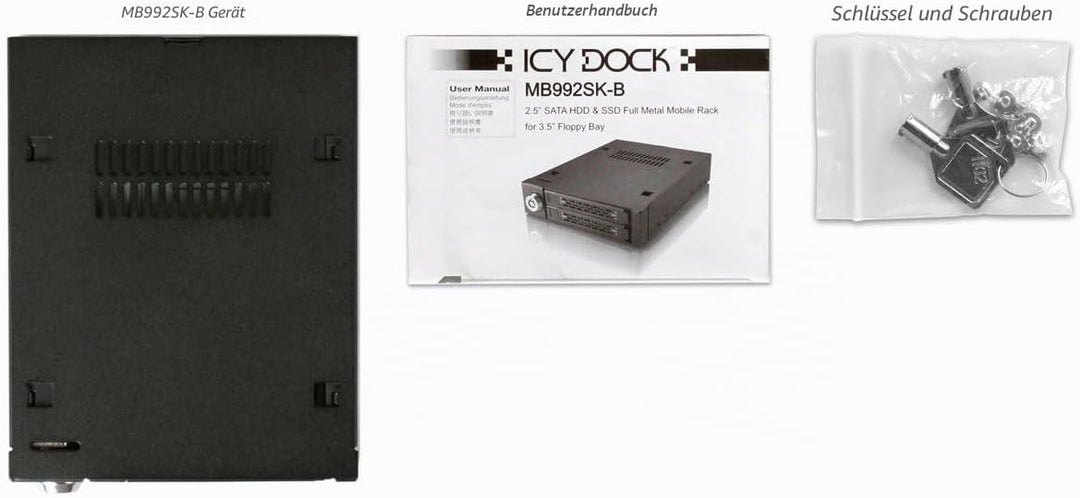 ICY DOCK Wechselrahmen für 2X 2,5 Zoll (6,4cm) SATA SSD/HDD in 1x 3,5 Zoll (8,9cm) - Vollmetall Toug