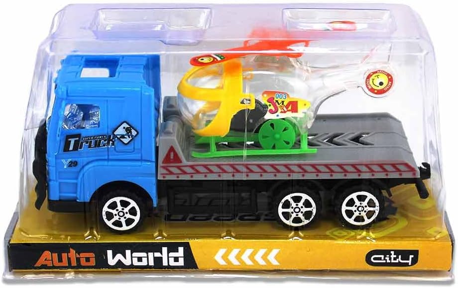 BEMIRO Spielzeug Truck mit Helikopter und Trailer – 19 cm Lang, Ab 36 Monaten, Verpackt in Sichtbox