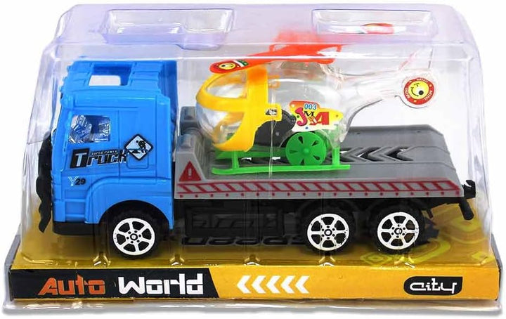 BEMIRO Spielzeug Truck mit Helikopter und Trailer – 19 cm Lang, Ab 36 Monaten, Verpackt in Sichtbox