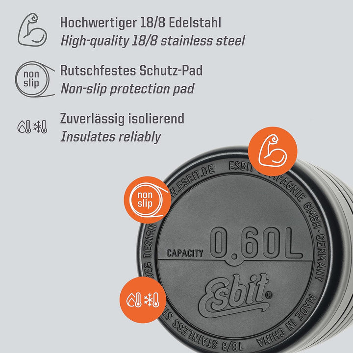 Esbit Thermobehälter Majoris für Essen - Warmhaltebehälter 600 ml in Schwarz - aus Edelstahl für war