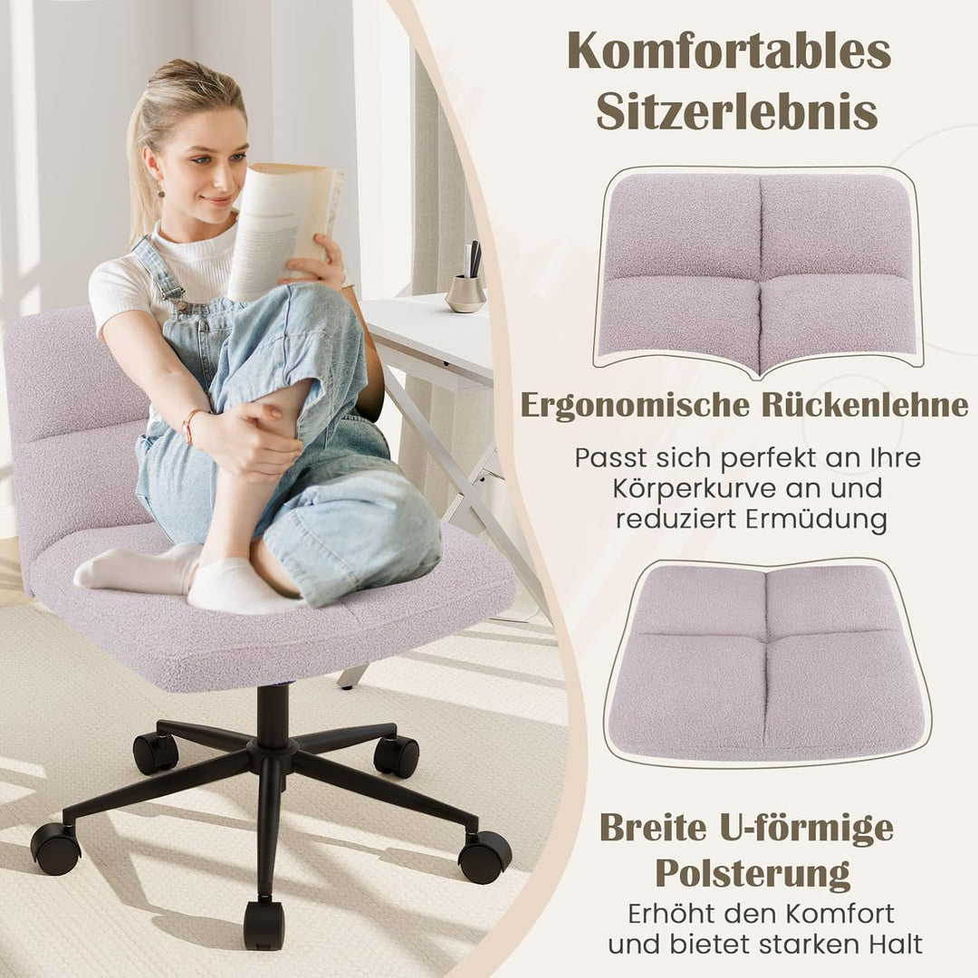 COSTWAY Schneidersitz Stuhl mit Rollen, Drehstuhl ohne Armlehnen, Schreibtischstuhl mit breiter Sitz